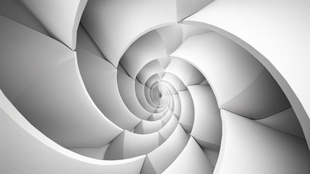 Minimalist geometric spiral with a monochromatic palette, forming an abstract illusionの素材