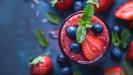 Mint-infused berry smoothie with strawberries and blueberriesの素材
