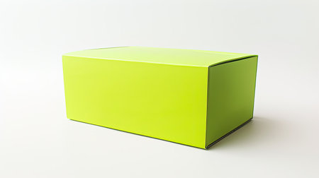 Bright green cardboard box with a simple, modern design, isolated on a white backgroundの素材