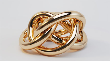 rendering of three golden rings interlocked on a white backgroundの素材