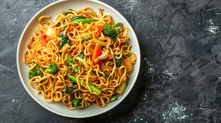 Tasty stir-fried large noodles with soy sauce and mixed vegetablesの素材