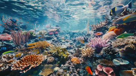 Majestic seascape with corals and diverse fish in a marine sanctuaryの素材