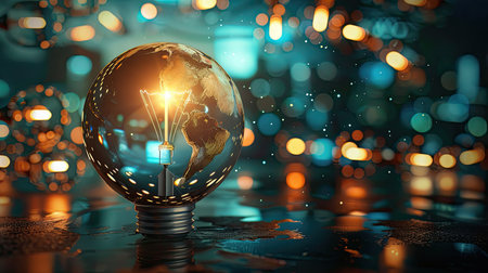 Digital representation of Earth Hour, with planet Earth and energy-saving lights -の素材