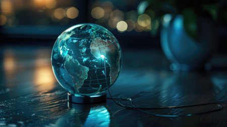 Globe with an integrated power switch, representing the global push for energy efficiencyの素材