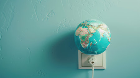Globe with an integrated power switch, representing the global push for energy efficiencyの素材