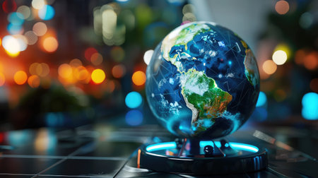 Earth globe with a prominent power switch, emphasizing the role of technology in conservationの素材