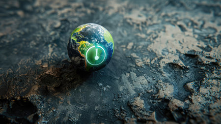 Planet Earth incorporating a power switch icon, highlighting the significance of energy conservationの素材