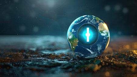 Earth globe with an embedded power switch, symbolizing the need to manage energy usageの素材