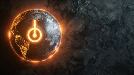 Globe with a prominent power switch symbol, illustrating the importance of sustainable practicesの素材