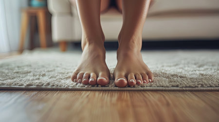 Close-up of clean female feet with soft, smooth skin, perfectly manicured toesの素材