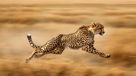 Cheetah running at full speed across the savannah, showcasing its incredible agility and speedの素材