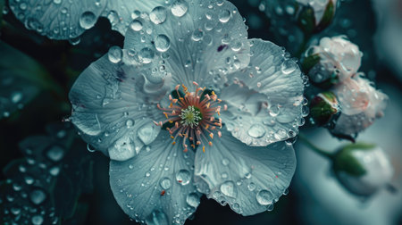 Rain-soaked petals on a flower, representing nature's gentle poetryの素材