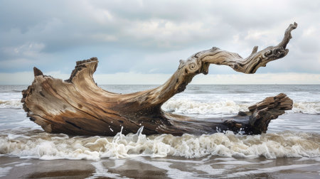 Artistic portrayal of a sculpted driftwood branch, capturing its natural beautyの素材