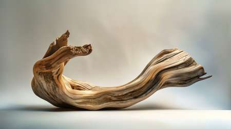 Artistic composition of a smooth driftwood sculpture, showcasing its natural eleganceの素材