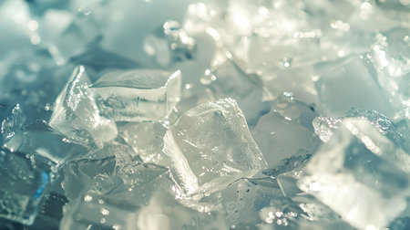 Close-up of ice cubes in various shapes, ideal for a detailed and abstract textured backgroundの素材