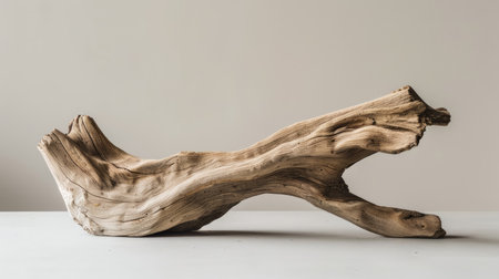 Intricately shaped driftwood piece against a neutral background, ideal for minimalist designsの素材