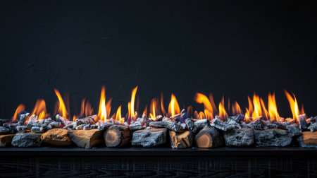 Long exposure flames in a gas fireplace with realistic ceramic logsの素材