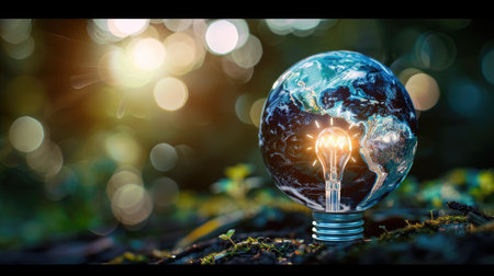 Digital representation of Earth Hour, with planet Earth and energy-saving lights -の素材