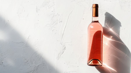 High-key image of a premium wine bottle seen from above, set against a minimalist white backdropの素材