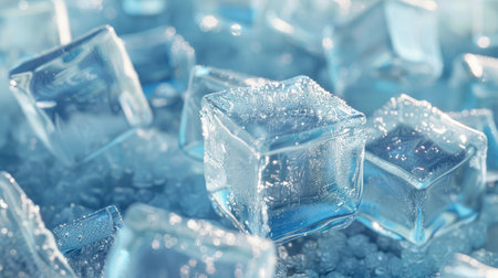 Ice cubes with frosty textures, ideal for creating a chilled and refreshing backgroundの素材