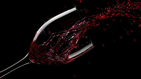 Splash of red wine pouring into a glass, emphasizing the luxurious texture and colorの素材