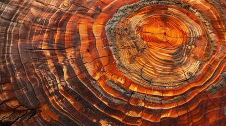 Close-up of growth rings on a yew tree trunk, showcasing the intricate natural patterns and texturesの素材