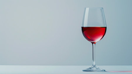 Close-up of a red wine glass against a clean white backdrop, highlighting its delicate shapeの素材