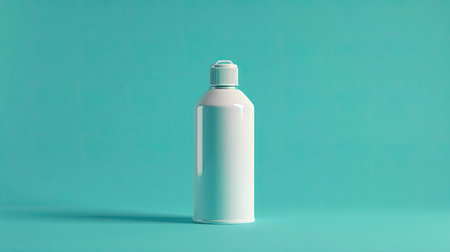 Minimalist mockup of a white spray paint can with cap on, against a solid color backgroundの素材