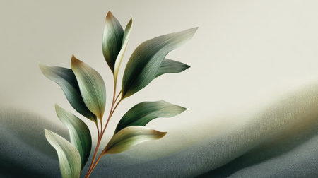 A stunning botanical illustration showcasing graceful green leaves against a soft, textured background in earthy tones, perfect for enhancing any natural aesthetic.の素材