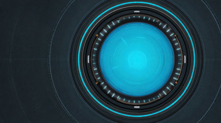 This captivating digital design showcases a glowing blue circular element on a dark background, perfect for technology themes, interfaces, and innovative projects.の素材