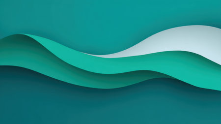 This abstract image showcases smooth flowing teal and white curves on a soft gradient backdrop, perfect for various creative projects and artistic uses.の素材