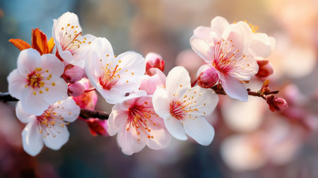 Experience the beauty of spring with a stunning display of delicate cherry blossom flowers, showcasing pink petals and soft buds against a serene background.の素材