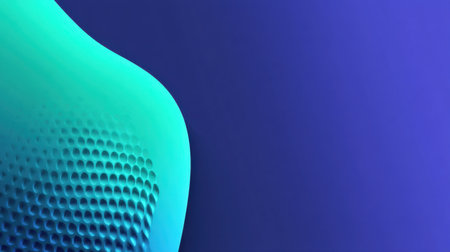 This abstract design showcases smooth curves and textured surfaces in vivid blue and green hues against a rich purple backdrop, embodying modern aesthetics.の素材