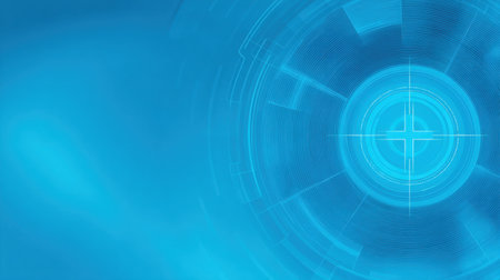 A vibrant blue abstract background featuring circular design elements and light patterns, perfect for themes related to technology, innovation, and digital art.の素材
