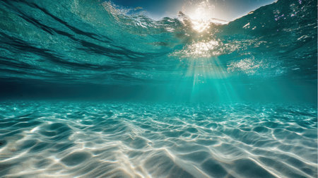 Experience the calm serenity of an underwater world where sunlight dances on clear waves, creating a soothing atmosphere and inviting exploration into nature's beauty.の素材