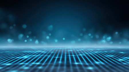Captivating blue digital background featuring a soft bokeh effect and grid pattern, ideal for technology-themed projects, presentations, or creative designs.の素材