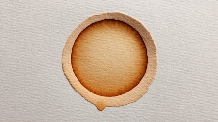 Isolated abstract watercolor circular stain on textured paper evokes warmth and simplicity, ideal for graphic design, art projects, or creative backgrounds.の素材