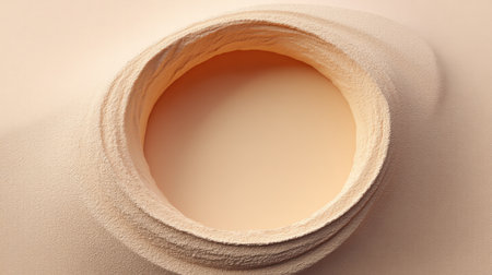 This image features an abstract round opening set in a soft textured surface, revealing a gentle cream color below, perfect for conveying calmness and simplicity.の素材