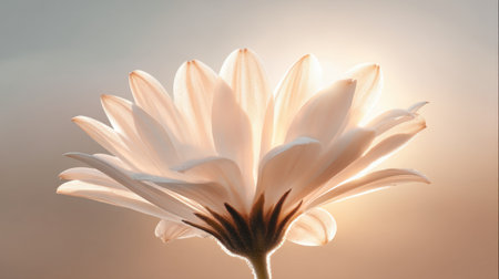 A stunning close-up of a delicate white flower, gracefully illuminated by soft natural light, exuding tranquility and elegance in its serene environment.の素材