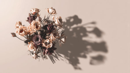 A stunning composition of dried flowers that creates soft shadows on a neutral surface, emphasizing the beauty of nature and the art of simplicity in home decor.の素材