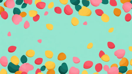 Bright and cheerful paper petals scatter across a light blue background, perfect for adding a festive touch to parties, events, or creative projects. Ideal for celebrations.の素材