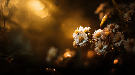 A stunning image of softly lit flowers set against a dreamy backdrop, showcasing a magical bokeh effect that encapsulates the tranquil beauty of nature.の素材