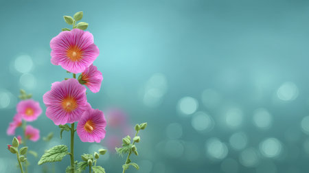 A captivating image of pink flowers with delicate petals set against a soothing turquoise background. Ideal for nature lovers and floral enthusiasts.の素材