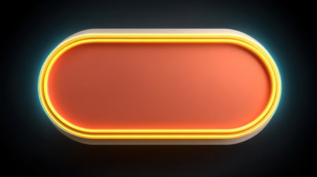 An eye-catching oval sign that features glowing neon edges, set against a dark background. Ideal for advertisements, creative projects, and visual announcements.の素材