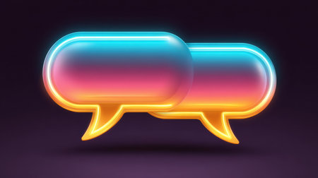 Explore these vibrant neon chat bubbles designed with a glowing gradient effect. Perfect for representing digital communication, social media, and online dialogue.の素材