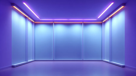 This modern empty room features vibrant neon lights along the walls, creating a unique environment perfect for innovative projects, photography, or design inspiration.の素材