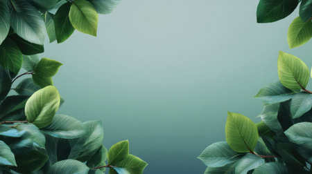 A serene composition featuring vibrant green leaves against a soft gradient background, perfect for nature-related themes, wellness, and organic product promotion.の素材