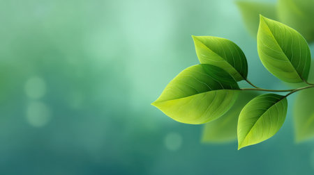 A stunning composition of lush green leaves against a soft blurred background, creating a serene atmosphere and inviting a sense of tranquility and natural beauty.の素材
