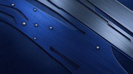 This abstract blue metal background features textured linear patterns and smooth finishes, ideal for modern design projects or digital artwork.の素材
