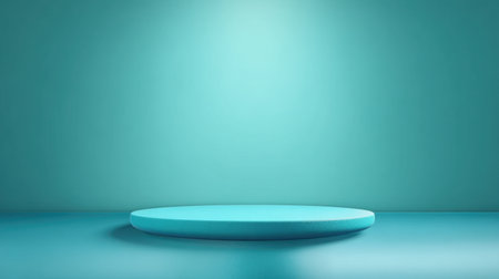 This minimalistic turquoise platform offers a perfect stage for creative presentations or product displays. Its fresh look makes it ideal for modern design projects.の素材
